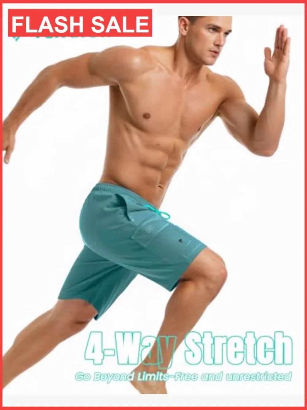 Men Swim Trunks with Compression Liner Quick Dry Multi Pockets